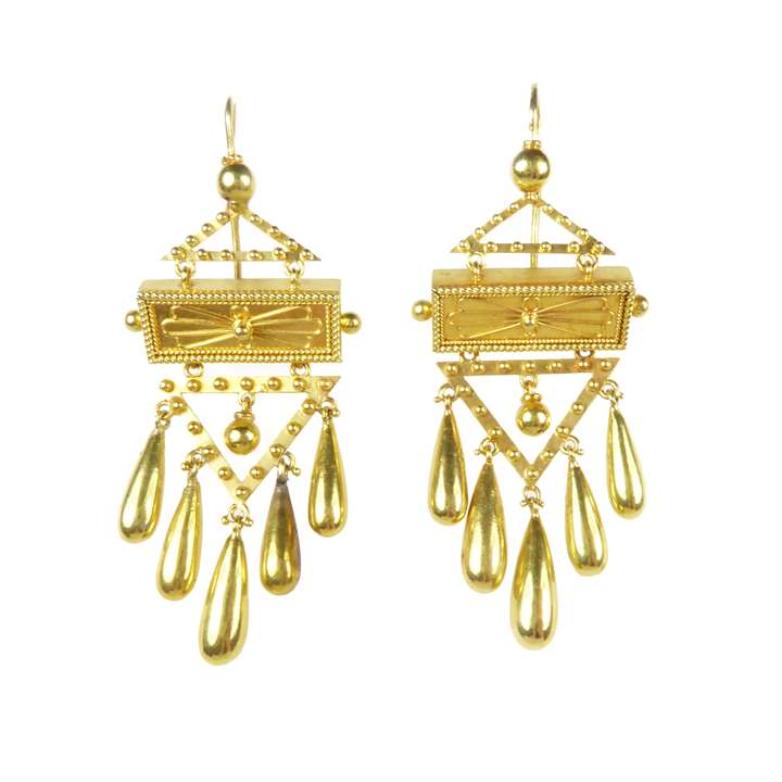 Pair of gold fringe drop pendant earrings